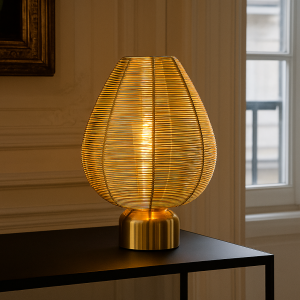 Nowoczesna lampa stołowa mosiądz, Lesly, z przełącznik
