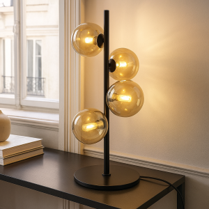 Design lampa stołowa bursztynowa, Remo, z przełącznik