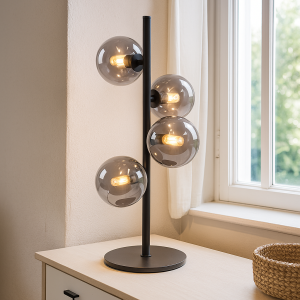 Design lampa stołowa szara, Remo, z przełącznik