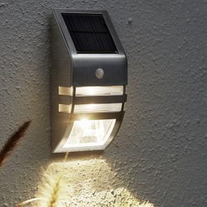 Aluminiowy kinkiet solarny zewnętrzny srebreny, Alistair, 0,04W, 3000K LED, IP44