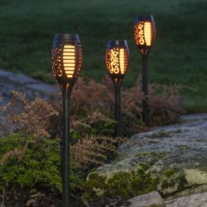 3-pack solarne tyczki ogrodowe Ambra, z efektem płomienia
