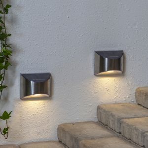 2-pack lampy słoneczne ścienne Amier, srebrne, z czujnikiem zmierzchu