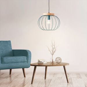 Drewniana lampa wisząca niebieska, Donato