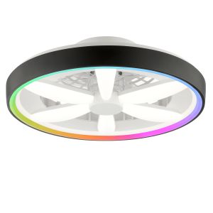 Plastikowy wentylator sufitowy czarny, Roos, 48W, RGBW LED, z pilot
