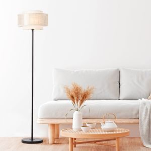 Rustykalna lampa stojąca beżowa, Gerbert, z przełącznik