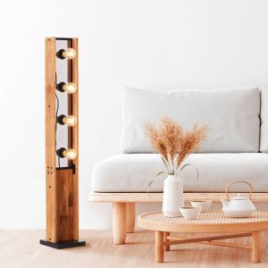 Drewniana lampa stojąca brązowa, Rasha, z przełącznik