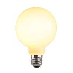 Ściemnialna żarówka LED Olucia E27, G95, 5w, białe szkło, 2700k