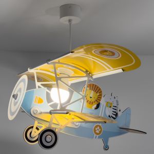 Niebieska lampa wisząca dla dzieci plastikowa, Lion plane
