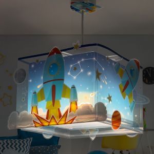 Niebieska lampa wisząca dla dzieci plastikowa, Rocket