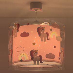 Różowa lampa wisząca dla dzieci plastikowa, Unicorn