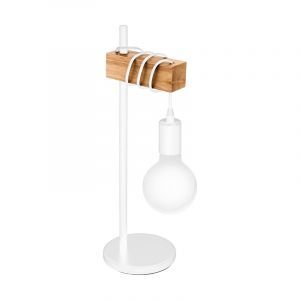 Drewniana lampa stołowa biała, Anton, z przełącznik