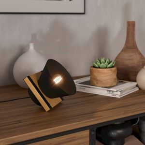 Drewniana retro lampa stołowa czarna, Juanita, z przełącznik