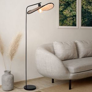 Drewniana rustykalna lampa stojąca brązowa, Jillah, z przełącznik