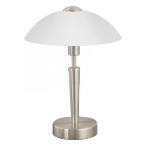 Szklana klasyczna lampa stołowa niklowa, Miam, z dotykowy ściemniacz