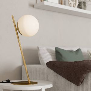 Szklana nowoczesna lampa stołowa mosiądz, Polly, z przełącznik