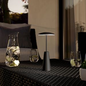 Stalowa nowoczesna lampa stołowa czarna, Ishika, 2,8W, white switch LED, IP54, z dotykowy ściemniacz