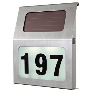 Stal Nierdzewna numer domu podświetlany srebreny, Zora, 1W, 3000K LED, IP44, z przełącznik