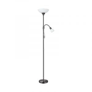 Plastikowa lampa do czytania stojąca niklowa, Burgo, z przełącznik