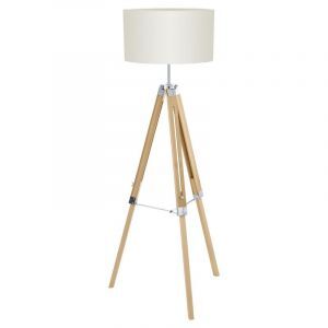 Drewniana rustykalna lampa stojąca trójnożna biała, Joana, z przełącznik