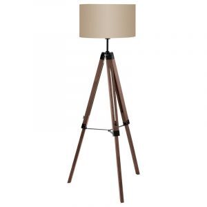 Drewniana rustykalna lampa stojąca trójnożna brązowa, Joana, z przełącznik