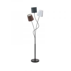 Tkanina rustykalna lampa stojąca czarna, Anabel, z przełącznik