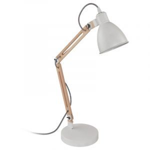Drewniana lampa stołowa biała, Ceyda, z przełącznik