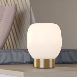 Szklana design lampa stołowa biała, Jeannine, z przełącznik