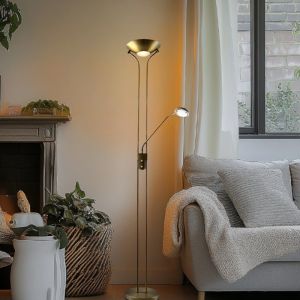 Nowoczesna lampa do czytania stojąca mosiądz, Salvador, 18W, 3000K LED, z przełącznik