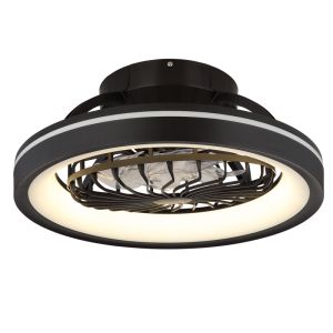 Plastikowy nowoczesny wentylator sufitowy czarny, Lenard, 40W, regulowana ciepła do zimnej bieli LED, z pilot