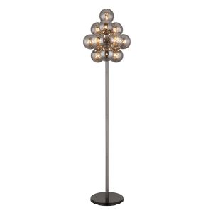 Szklana retro lampa stojąca szara, Ozan, z przełącznik