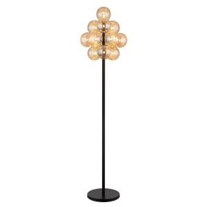 Szklana retro lampa stojąca bursztynowa, Ozan, z przełącznik