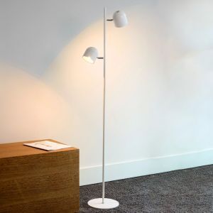 Biała lampa stojąca nowoczesna, Skanska, 5W, 2700K LED, z dotykowy ściemniacz