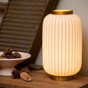 Biała lampa stołowa retro, Gosse, z przełącznik