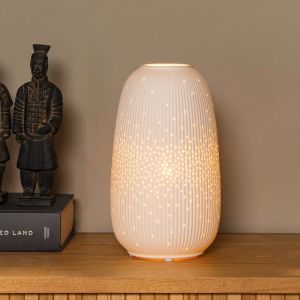 Ceramiczna lampa stołowa biała, Flores, z przełącznik