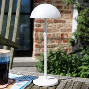 Biała lampa stołowa ogrodowa retro, Joy, 1,5W, 3000K LED, IP54, z dotykowy ściemniacz