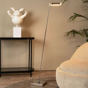 Chromowana lampa do czytania stojąca nowoczesna, Aaron, 12W, 2700K LED, z dotykowy ściemniacz