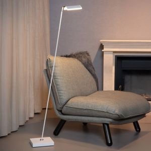 Biała lampa do czytania stojąca nowoczesna, Aaron, 12W, 2700K LED, z dotykowy ściemniacz