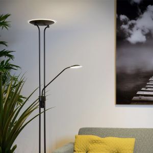 Czarna lampa do czytania stojąca nowoczesna, Champion, 20W, 3000K LED
