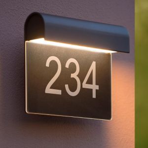 Czarny numer domu podświetlany nowoczesny, Thesi, 6W, 3000K LED, IP54