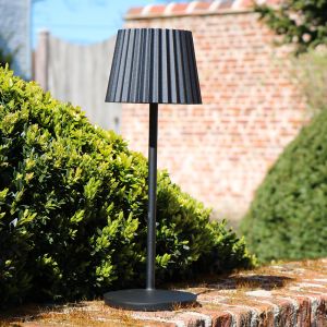 Czarna lampa stołowa ogrodowa rustykalna, Justine, 2W, 2700K LED, IP54, z dotykowy ściemniacz