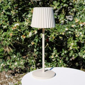 Beżowa lampa stołowa ogrodowa rustykalna, Justine, 2W, 2700K LED, IP54, z dotykowy ściemniacz