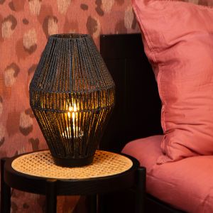 Czarna lampa stołowa rustykalna, Cordulle, z przełącznik
