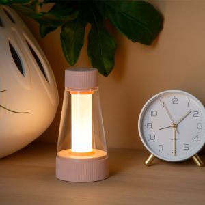 Różowa akumulatorowa lampa stołowa zewnętrzna nowoczesna, Lorali, 1,2W, 2700K LED, IP44, z dotykowy ściemniacz