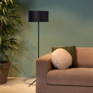 Czarna lampa stojąca nowoczesna, Tondo, z przełącznik