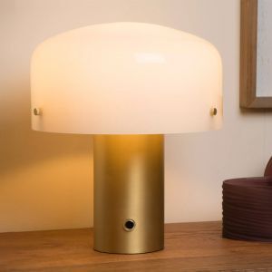 Złota lampa stołowa rustykalna, Timon, z przełącznik