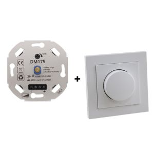 Ściemniacz LED, 0,5 - 200W, z białą ramką i płytą centralną