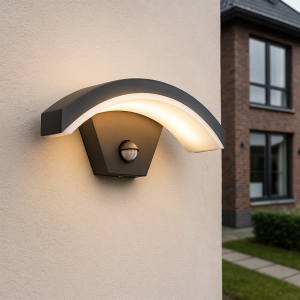 Nowoczesny kinkiet zewnętrzny z czujnikiem ruchu czarny, Annemay, 6W, 3000K LED, IP54