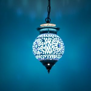 Mozaikowa orientalna lampa wisząca niebieska, Nisrin