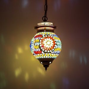 Mozaikowa orientalna lampa wisząca wielokolorowa, Nisrin, z dotykowy ściemniacz