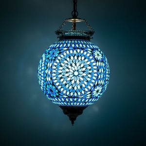 Mozaikowa orientalna lampa wisząca niebieska, Aziza